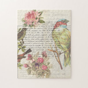 Quebra-cabeça Botânica de Decoupage de Aves Vintage