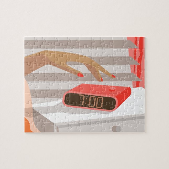 Quebra-cabeça Botão de snooze do despertador da mão das mulheres (Horizontal)