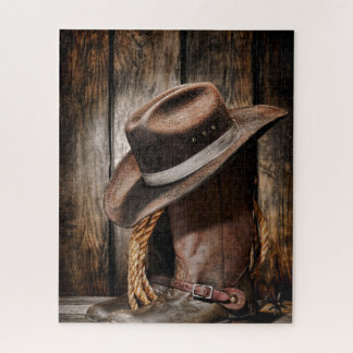 Quebra-cabeça botas de cowboy de madeira marrom do país ocidenta