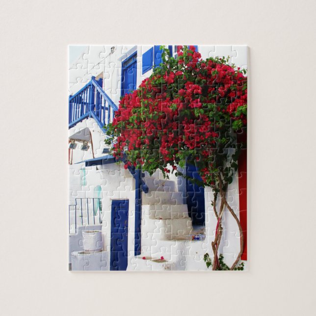 Quebra-cabeça Bougainvillea que cresce na casa em Mykonos, (Vertical)