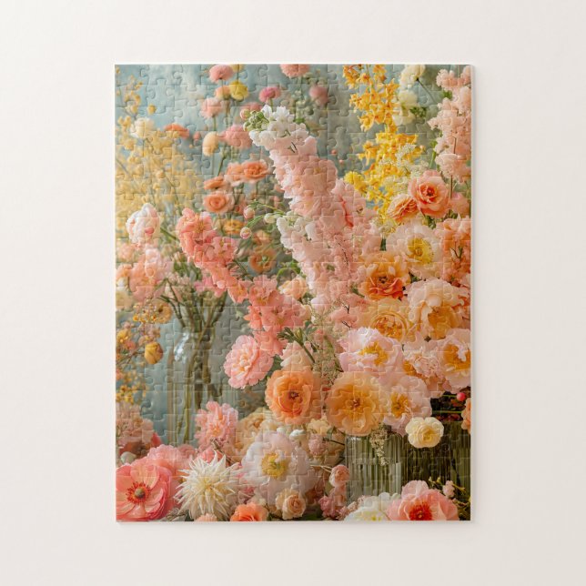 Quebra-cabeça Bouquets de Ranunculus Pastel, Freesia e Dahlia (Vertical)