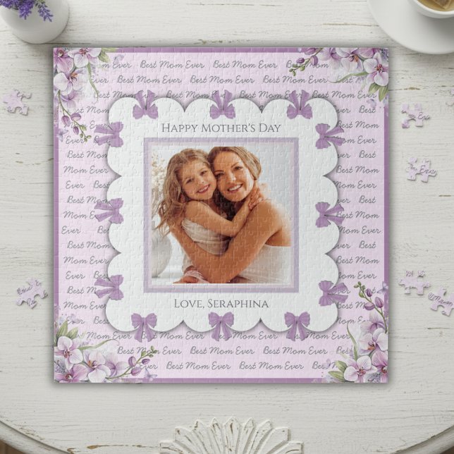 Quebra-cabeça Boutique Lavender Coquette Mother’s Day Photo (Lavender coquette aesthetic for a unique puzzle photo gift that feels truly special)