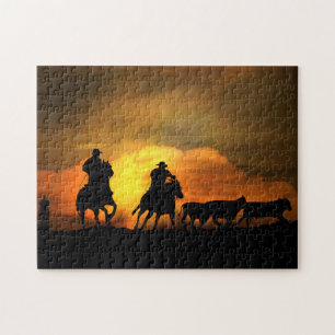 Quebra-cabeça Bovinos Dirigidos com Cowboys e Cavalos