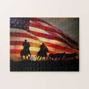 Quebra-cabeça Bovinos e Cavalos Arredondados com Bandeira