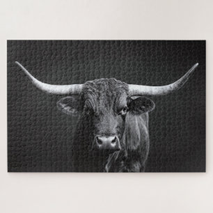 Quebra-cabeça Bovinos Monocromáticos Longhorn Steer