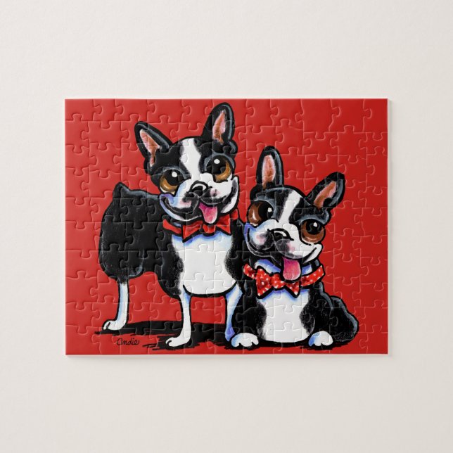 Quebra-cabeça Bowtie Boston Terriers Off-Leash Art™ (Horizontal)