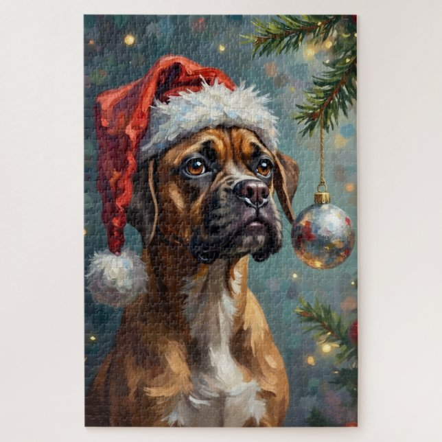 Quebra-cabeça Boxer Brincando com o Natal (Vertical)