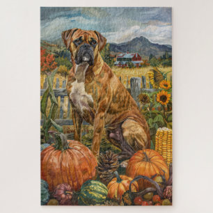 Quebra-cabeça Boxer Dog Autumn Harvest Ação de Graças