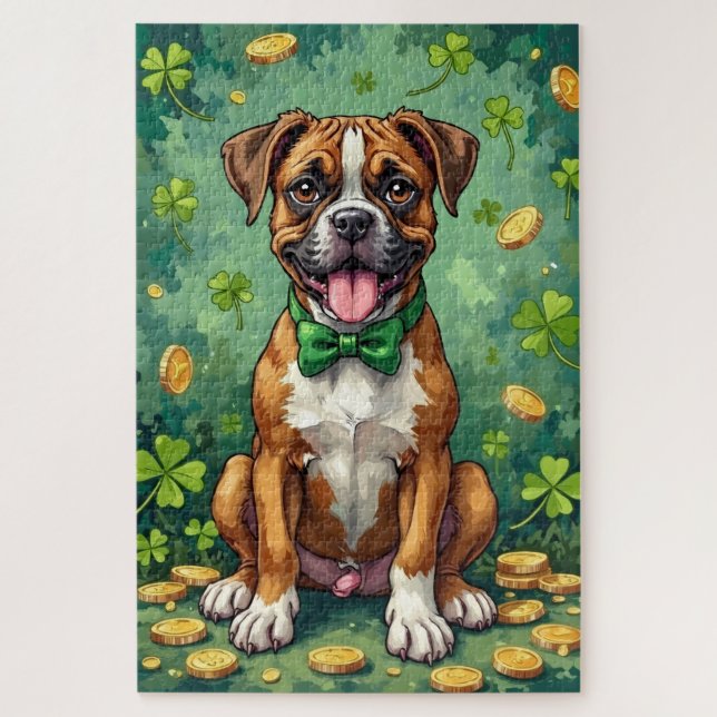 Quebra-cabeça Boxer St Patrick’s Day Happy Lucky Dog (Vertical)