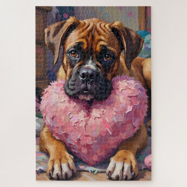Quebra-cabeça Boxer with Oversized Plush Heart Valentine's Day (Vertical)