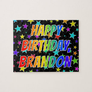 Quebra-cabeça "BRANDON" Primeiro Nome, Diversão "FELIZ ANIVERS