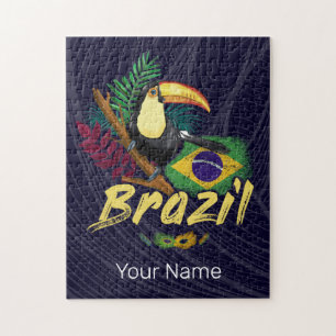 Quebra-cabeça Brasil Vintage Toucan Bandeira Samba Souvenir