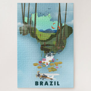 Quebra-cabeça Brazil map Illustrated travel poster