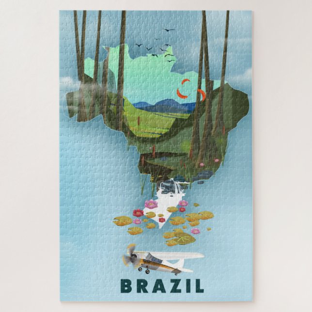 Quebra-cabeça Brazil map Illustrated travel poster (Vertical)