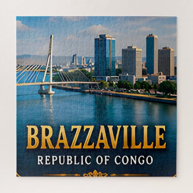 Quebra-cabeça Brazzaville Rio Congo e Vibrante Vida Urbana (Vertical)