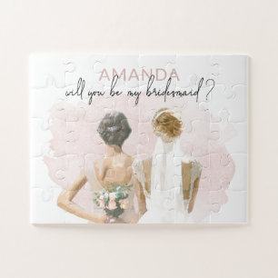 Quebra-cabeça Bridesmaid Proposal Custom Name Pink Watercolor