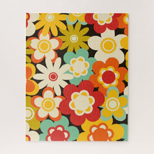 Quebra-cabeça Bright Colorful Retro Cute Floral Pattern (Vertical)