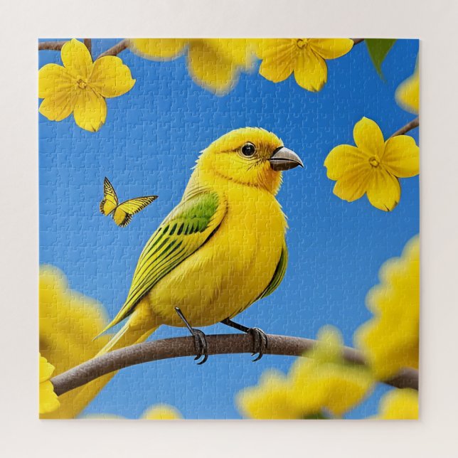 Quebra-cabeça Bright Yellow Songbird Emitido em uma ramificação (Vertical)