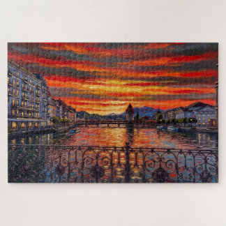 Quebra-cabeça Brilho do Pôr do Sol em Lucerna: Edição de Galeria