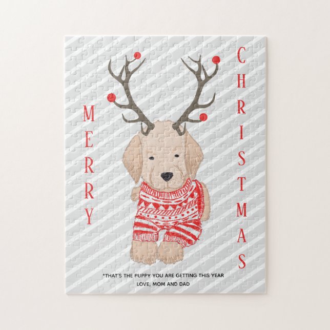 Quebra-cabeça Brincadeira engraçada Ouro de Natal Retriever Pupp (Vertical)