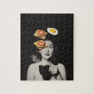 Quebra-cabeça Brinde surreal com uma mulher de ovo com café