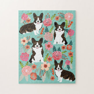 Quebra-cabeça Brindle Corgi Dog Vintage Florals