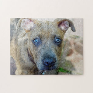 Quebra-cabeça Brindle Pit Bull Puppy por Shirley Taylor