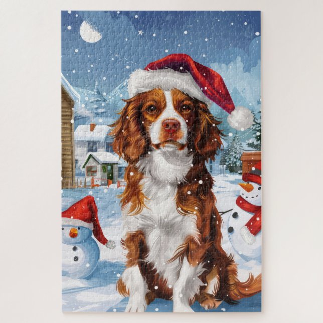 Quebra-cabeça Brittany Spaniel Dog Winter Wonderland Natal (Vertical)