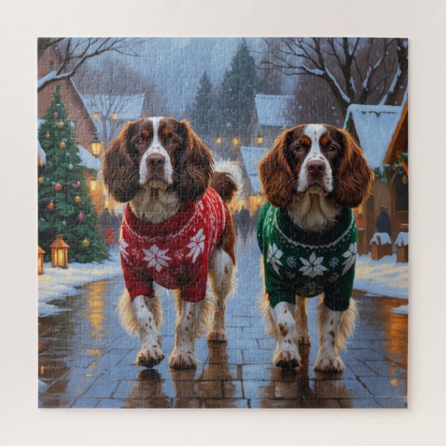 Quebra-cabeça Brittany Spaniel Dogs Christmas Snow Holiday (Vertical)