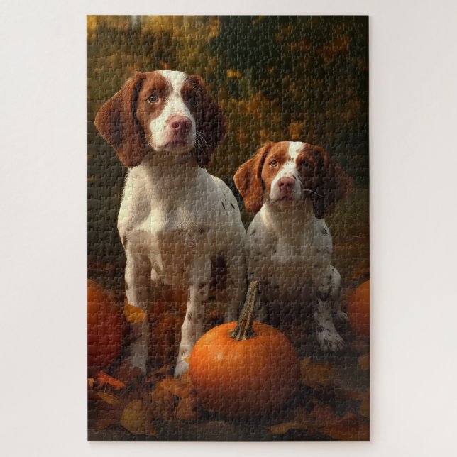 Quebra-cabeça Brittany Spaniel Puppy Autumn Delight Pumpkin (Vertical)