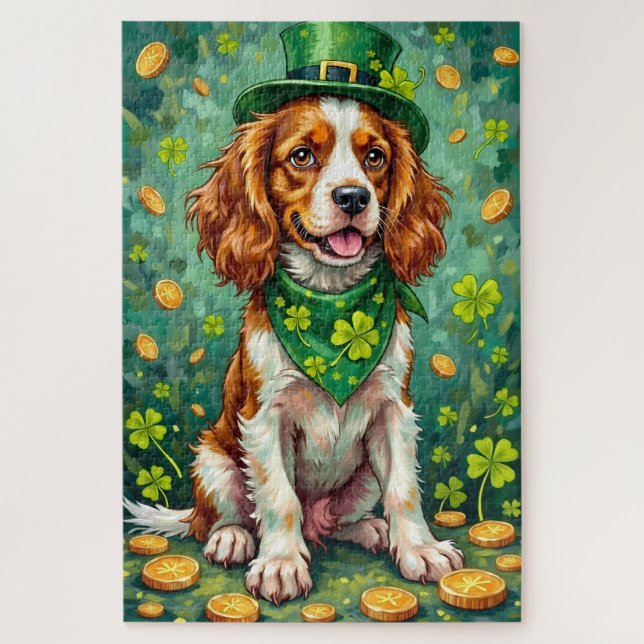 Quebra-cabeça Brittany Spaniel St Patrick’s Day Lucky Dog (Vertical)