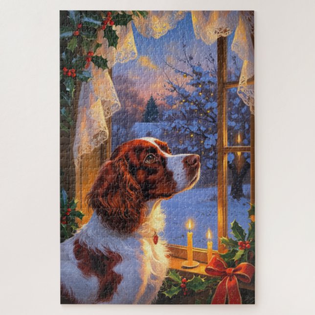 Quebra-cabeça Brittany Spaniel with Christmas Lights Holiday  (Vertical)