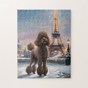 Quebra-cabeça Brown Poodle Winter in Paris Painting Art