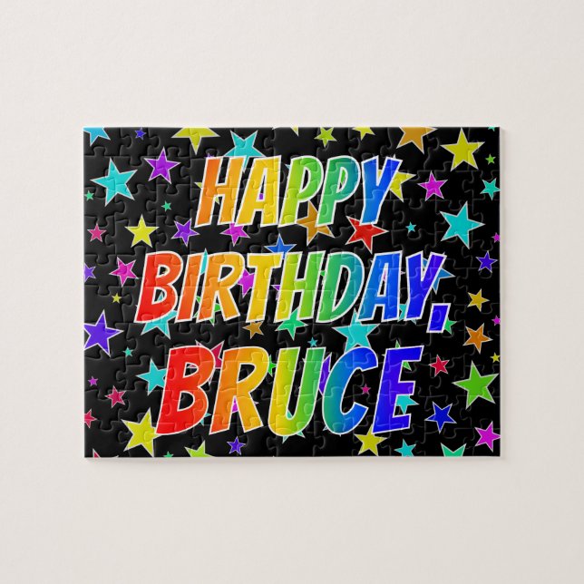 Quebra-cabeça "BRUCE" Primeiro Nome, Diversão "FELIZ ANIVERSÁRIO (Horizontal)
