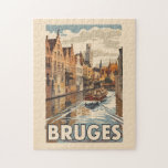 Quebra-cabeça Bruges Belgium Illustration Viagem Art Vintage<br><div class="desc">Bruges retro vetor viagem design. Bruges,  conhecida como "Veneza do Norte",  é uma cidade medieval pitoresca na Bélgica,  famosa pelos seus charmosos canais,  arquitetura histórica e chocolate de classe mundial.</div>
