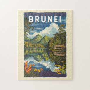 Quebra-cabeça Brunei Painterly Illustration Viagem Art Vintage