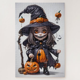 Quebra-cabeça Bruxa assustadora de Halloween animada, Jack-O-Lan
