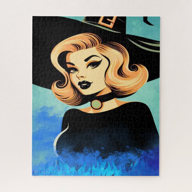 Quebra-cabeça Bruxa Bonita Cercada Por Fumaça Azul (Vertical)