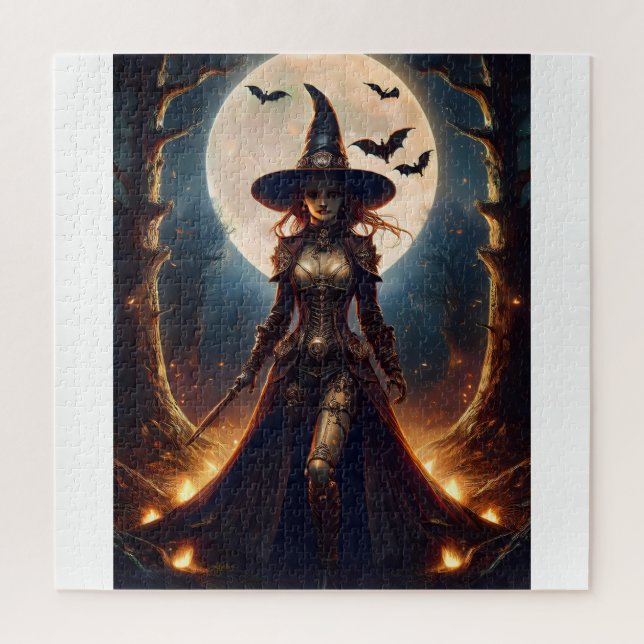 Quebra-cabeça Bruxa da Floresta Steampunk do Halloween (Vertical)