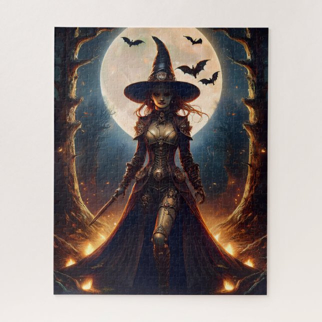 Quebra-cabeça Bruxa da Floresta Steampunk do Halloween (Vertical)