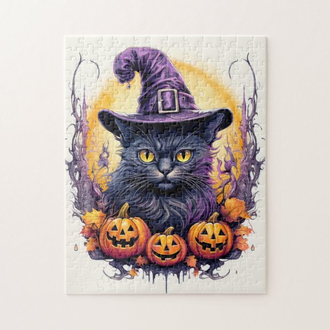 Quebra-cabeça Bruxa de Gatinho Fofo (Vertical)