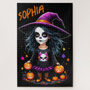 Quebra-cabeça Bruxa de Halloween de Kawaii, um Adorável e Bonito