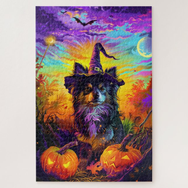 Quebra-cabeça Bruxa De Halloween E Abóbora De Cão-De-Lapão Finla (Vertical)