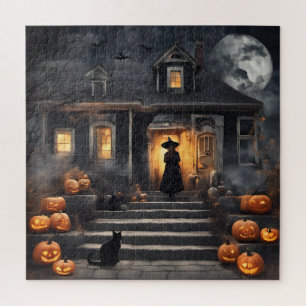 Quebra-cabeça Bruxa de Halloween e Casa Assombrada