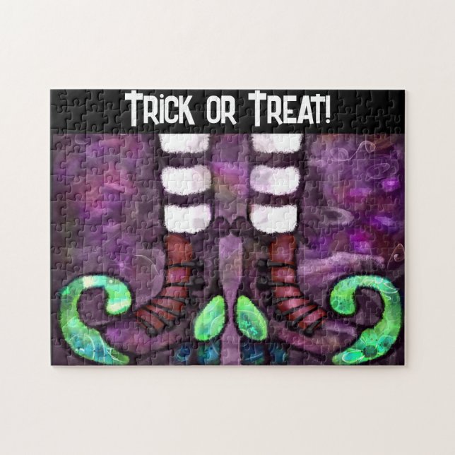 Quebra-cabeça Bruxa do Halloween Boots Purple Green (Horizontal)