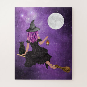 Quebra-cabeça Bruxa Mágica Voadora Halloween