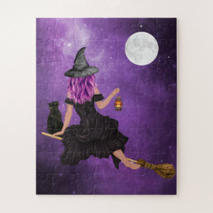 Quebra-cabeça Bruxa Mágica Voadora Halloween