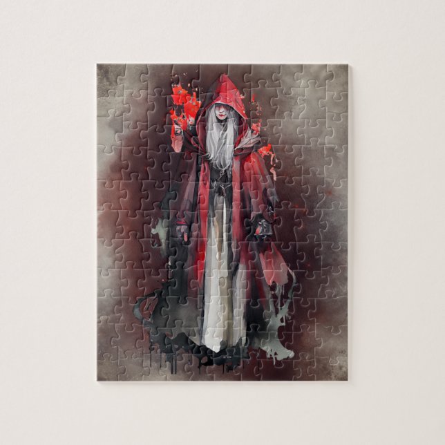 Quebra-cabeça Bruxaria | Bruxa Vermelha com Sombras Mau Góticas  (Vertical)