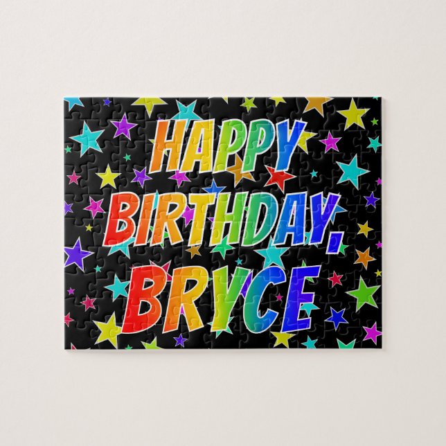 Quebra-cabeça "BRYCE" Primeiro Nome, Diversão "FELIZ ANIVERSÁRIO (Horizontal)