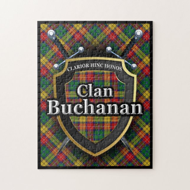 Quebra-cabeça Buchanan Clan Tartan Swords e Shield (Vertical)